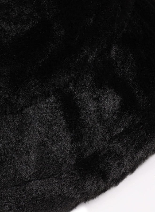 Umeepar Winter Faux Fur Fuzzy Bucket Hat Fluffy Warm Hat for Women Men (Plain Black) - Image 2